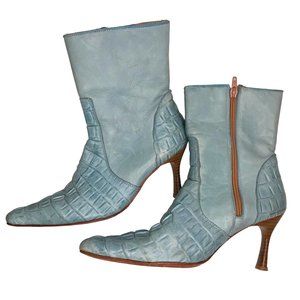 Mexico Made Blue Crocodile Leather Pointy Toe Ankle Boots Size 7.5